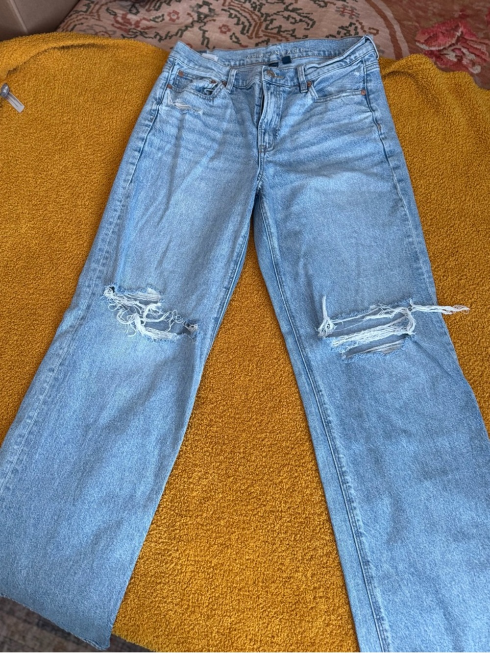 American Eagle Outfitters Light Blue Straight Leg Distressed Jeans